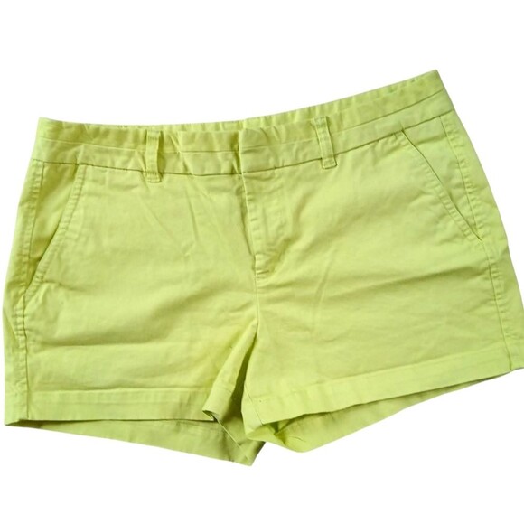 GAP Booty Shorts Khaki's City 3" Urban Neon Yellow/Green 80's Flat Front Size 8 - Picture 2 of 8